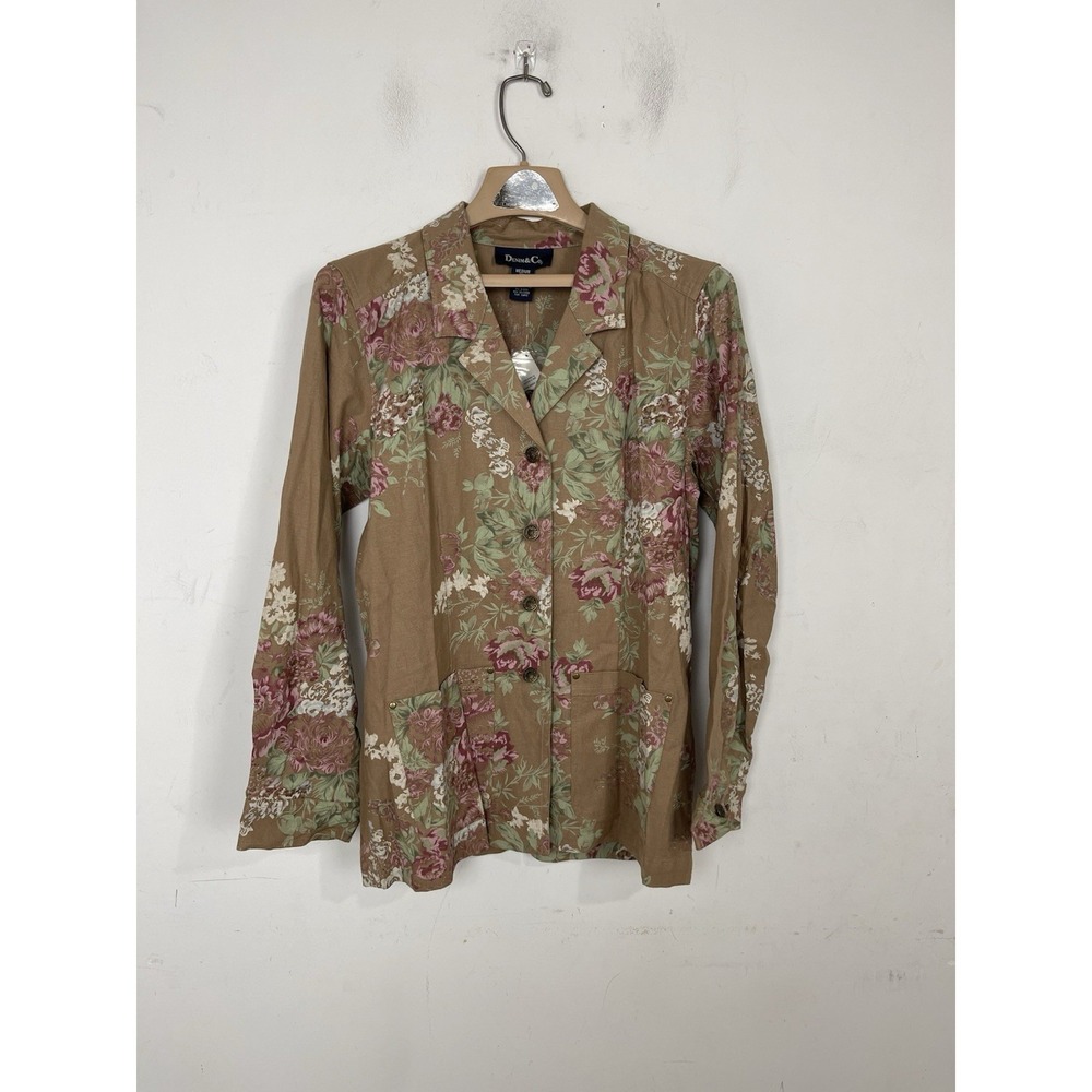 Denim & Co Womens Jacket Medium Linen Floral Country Spring Old Money Timeless